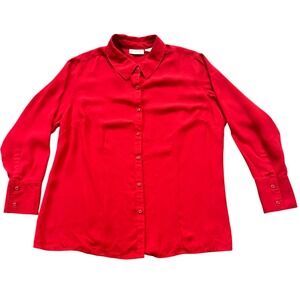 Jaclyn Smith Blouse 18W Polyester Classic Red Button Down Collared Shirt